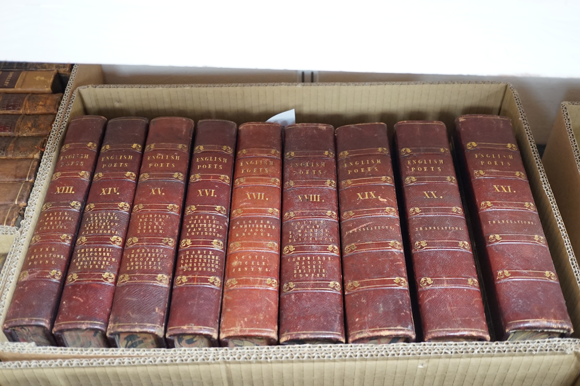 Johnson, Samuel - English Poets, Works, vols 5 - 21 only, half morocco, London 1810